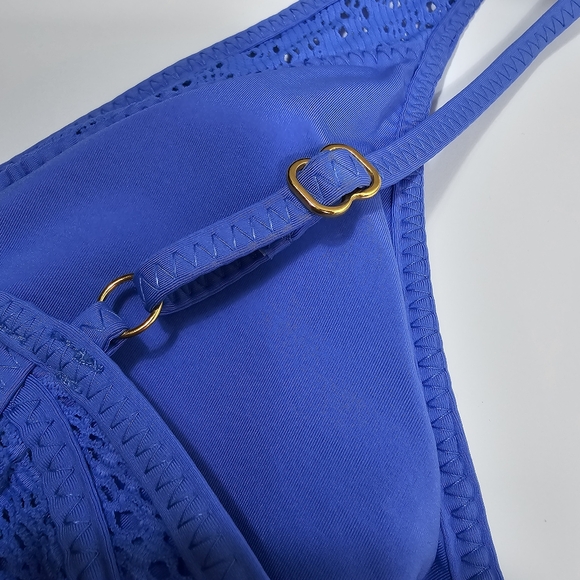 NWT Becca by Rebecca Virtue Show & Tell Plunge Blue One Piece Swimsuit M Crochet - Picture 7 of 12